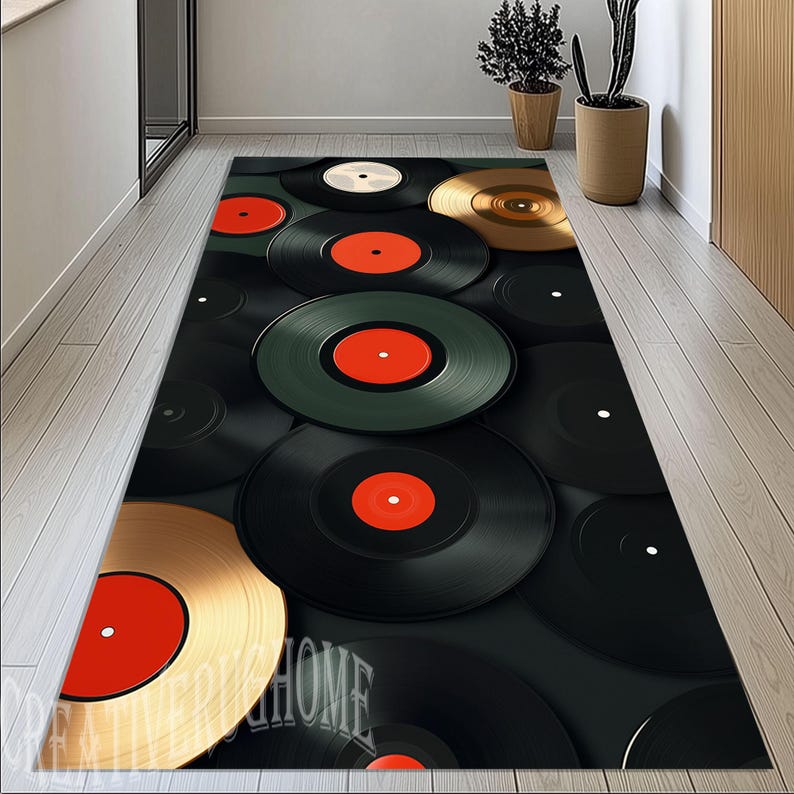 Retro Record Runner Rug, Music Room Decor - Etsy