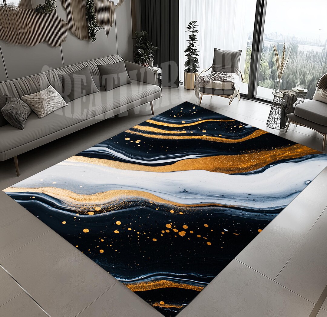 Marble Rug,black Marble Rug,black Gold Marble Rug,marble Texture Rug ...