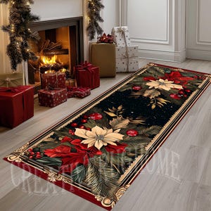 Poinsettia Runner Rug, Christmas Floral Decor