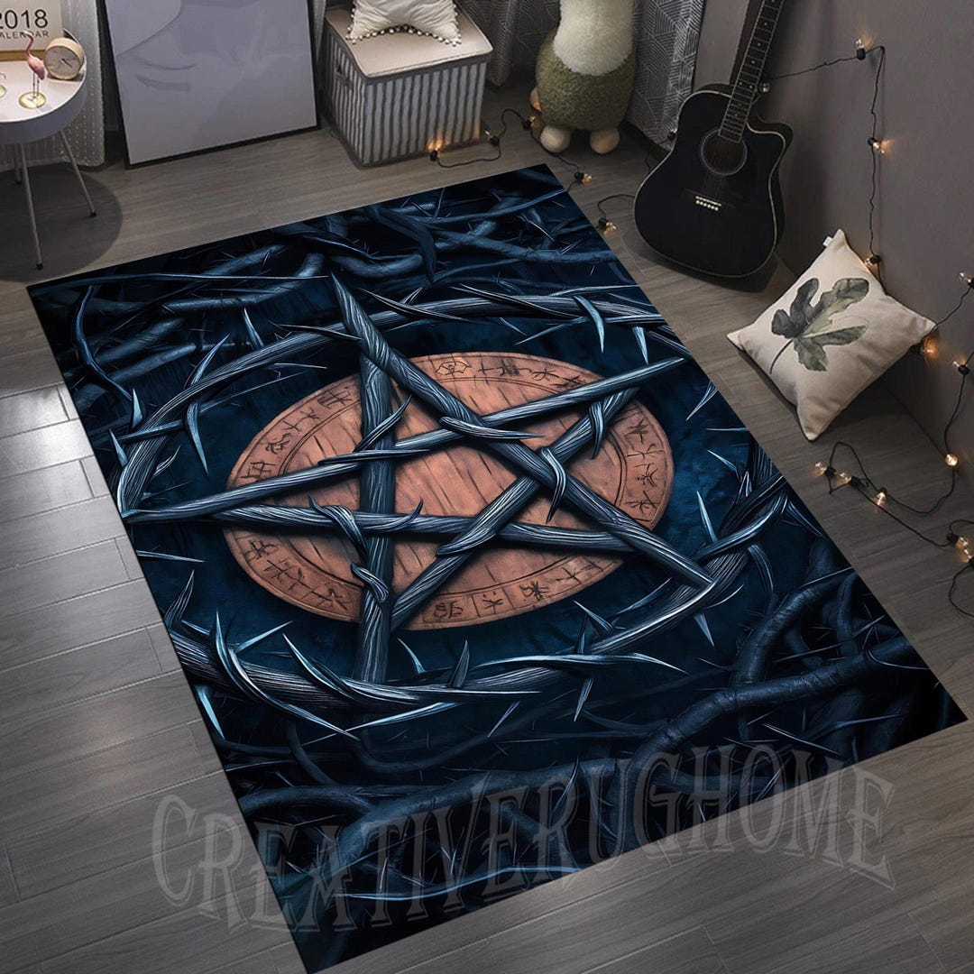 Pentagram Rug Design Gothic Pentagram Rug, Satanic Star Design, Living Room Decor - Etsy