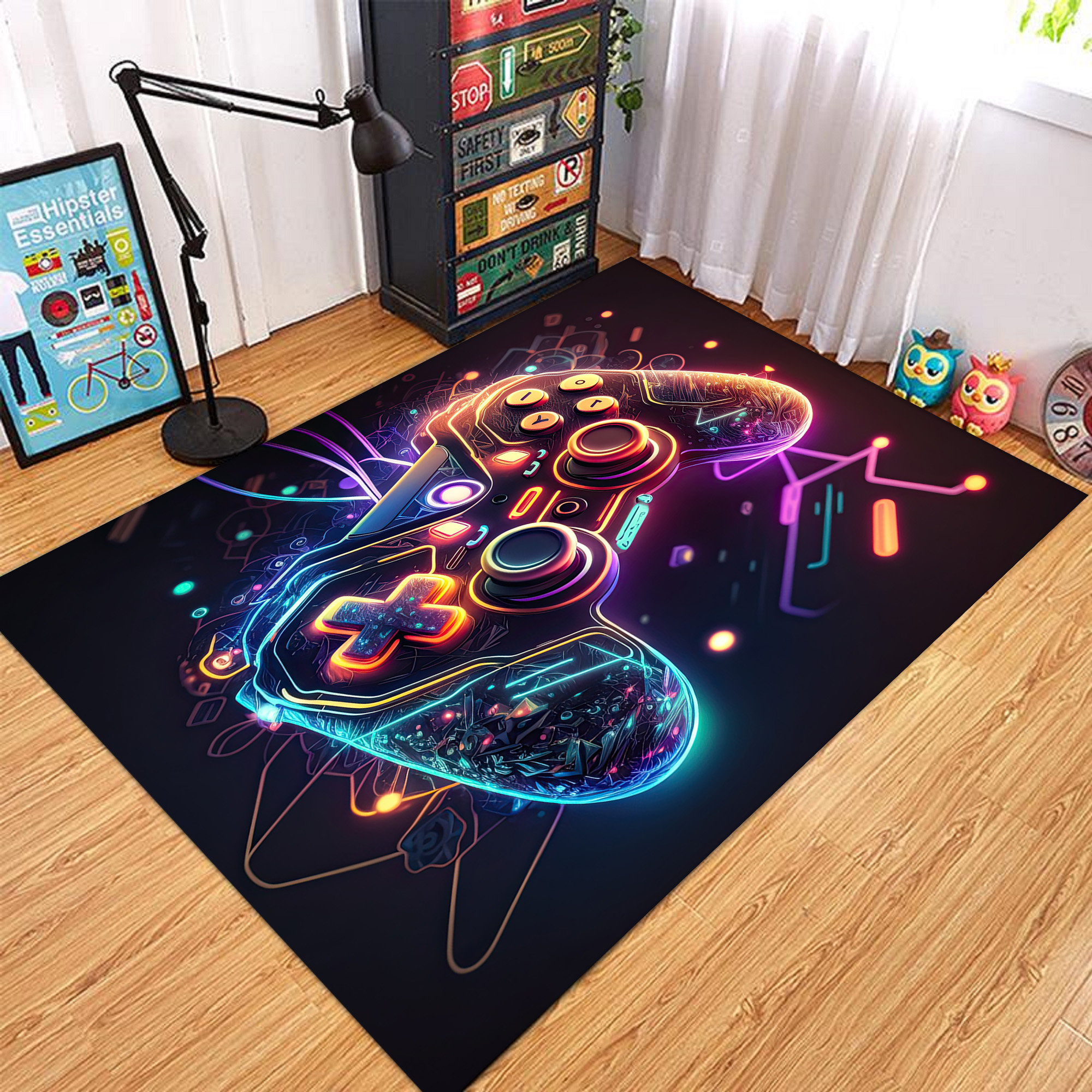Retro Controller Rug Neon Game Controller Rug, Modern Gamer Room Decor - Etsy