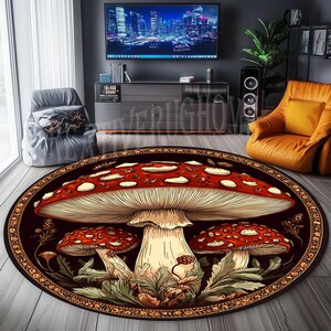 Mushroom Pattern Round Area Rug, Minimalist Decor image 3