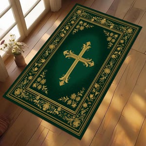 Christian Prayer Rug, Catholic Prayer Rug, Christian meditation mat, Christian Mat, Dove,Cross & Light Path Design,Personalize Christian Rug