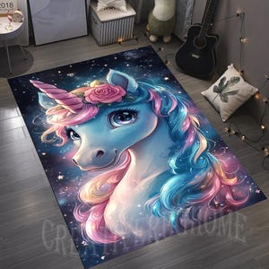 Unicorn Rug, Unicorn Themed Rug, Girl Room Rug, Kids Decor Rug,Gift Kids Rug,Non Slip Rug,Colorful Rug,Soft Rug,Pink Unicorn Rug,Flower Rug