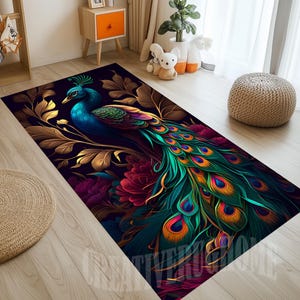 Peacock Rug, Peacock Runner Rug, Peacock Long Rug,Animal Decor Rug, Peacock Area Rug, Peacock Decor Rug, Flower Area Rug, Peacock Entry Rug