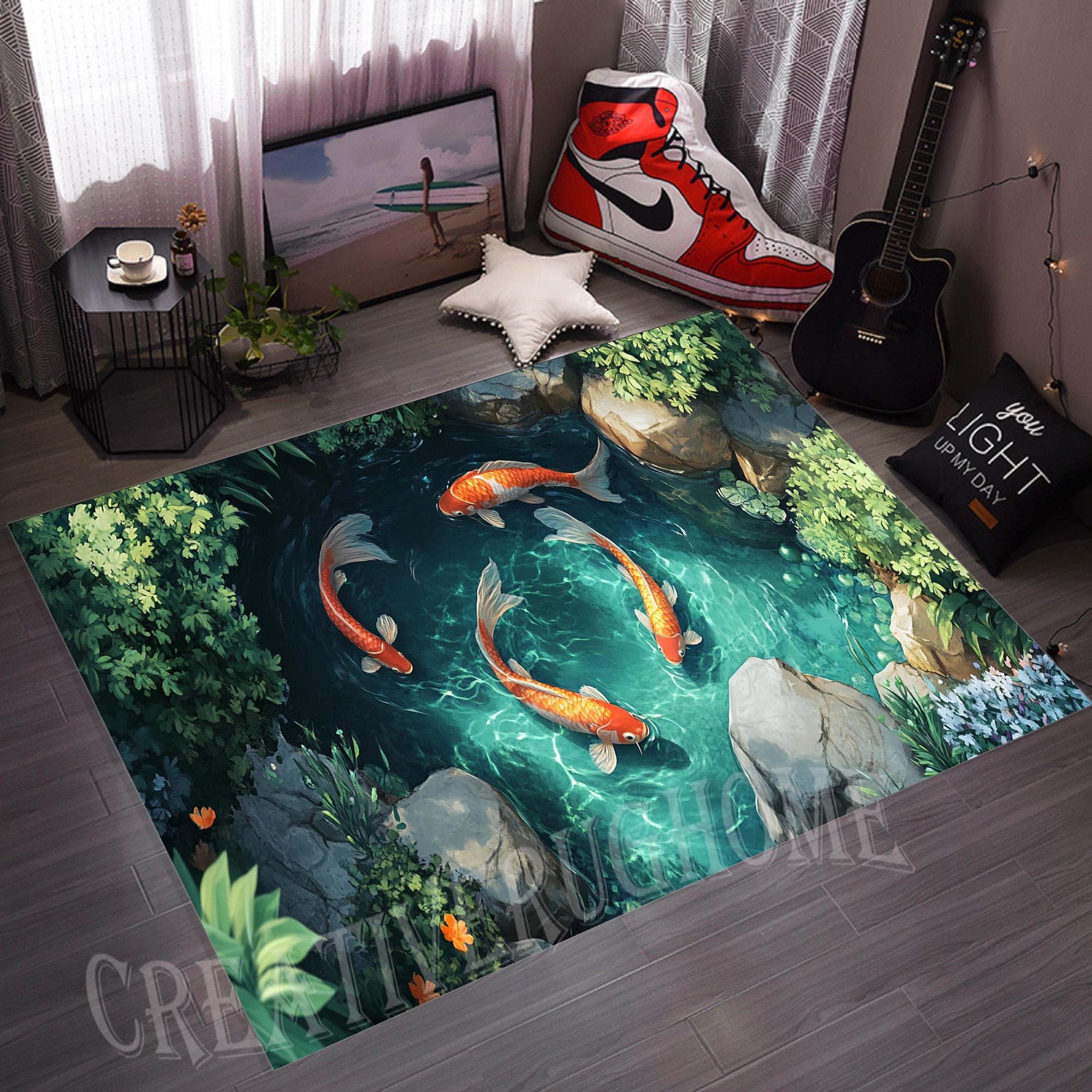 Pond Rug Abstract 3D Fish Pond Area Rug, Illusion Lake Design, Living Room Decor - Etsy