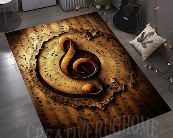 Music Note Rug, Colorful Treble Clef, Non-Slip Cotton Base