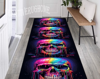 Skull Runner Rug, Colorful Neon Skull Decor