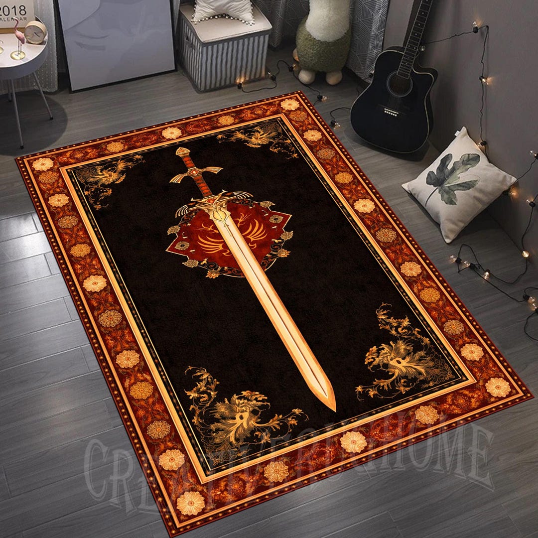 Sword Fish Rug Zelda Sword Rug, Black & Gold Legend Design, Game Room Decor - Etsy