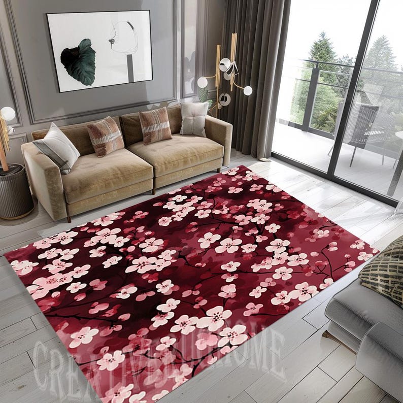 Sakura Rug Cherry Blossom Area Rug, Japanese Sakura, Modern Floral Decor - Etsy