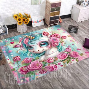 Unicorn Rug, Unicorn Themed Rug, Girl Room Rug, Kids Decor Rug,Gift Kids Rug,Non Slip Rug,Colorful Rug,Soft Rug,Pink Unicorn Rug,Flower Rug