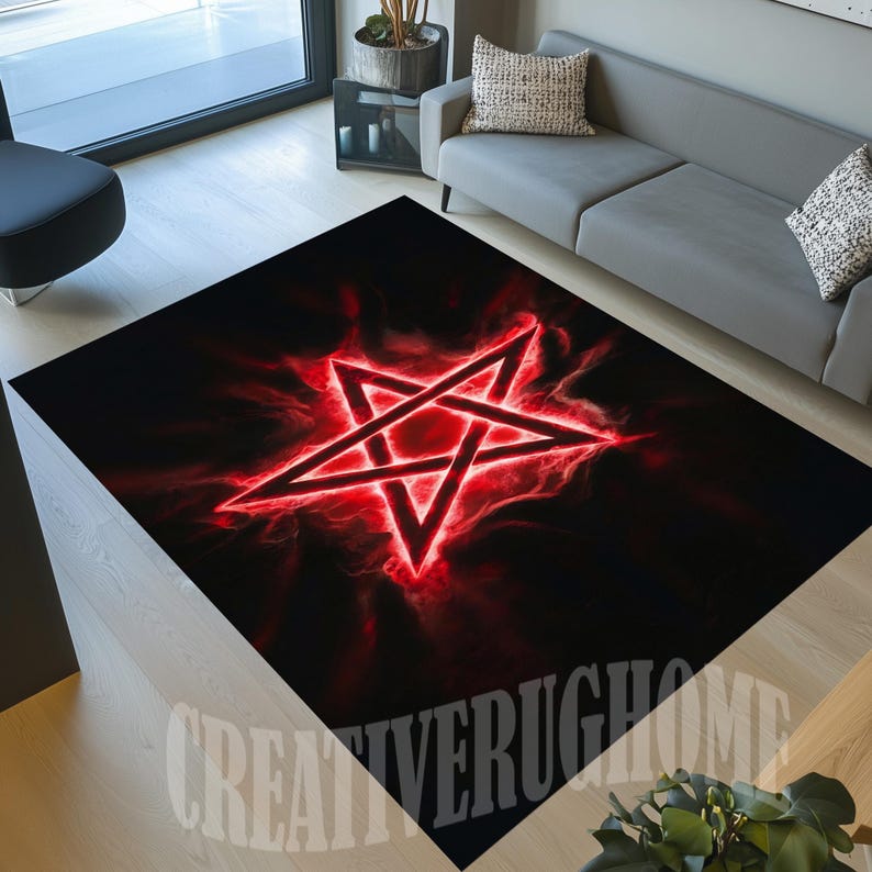 Pentagram Rug Design Gothic Pentagram Rug, Satanic Star, Living Room Decor - Etsy