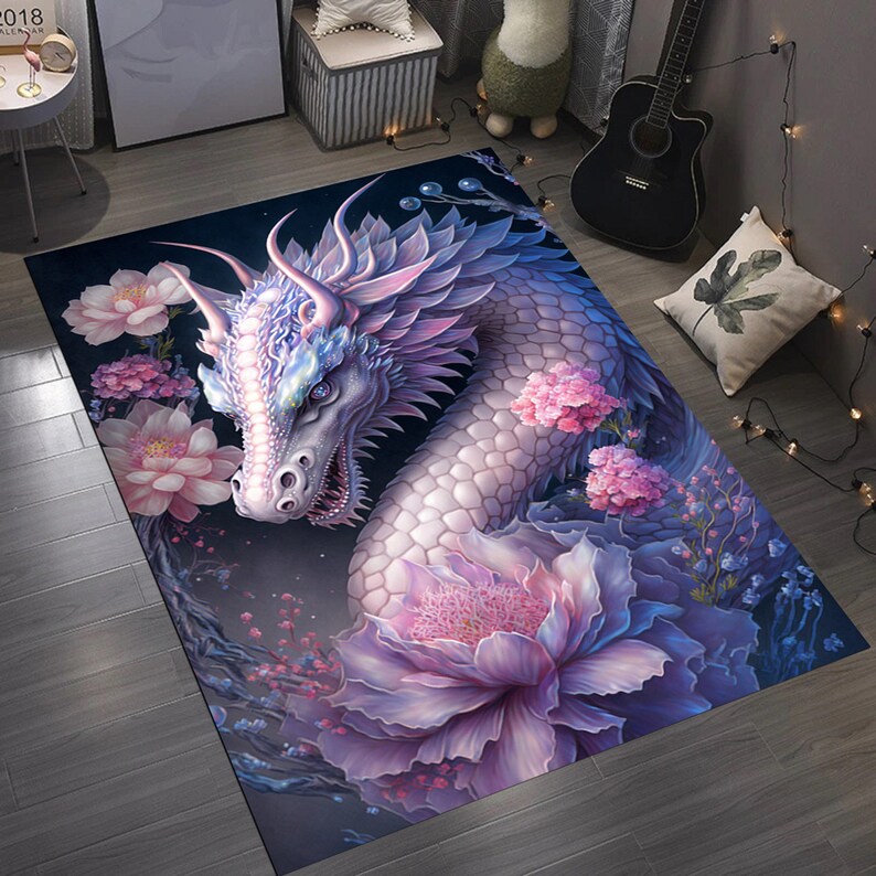 Dragon, Dragon Pattern Rug, Pink Dragon Rug, Dungeons Dragons Rug ...