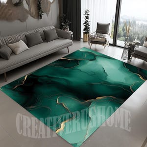 Tapis en marbre vert : veines d&#39;or noir, design moderne