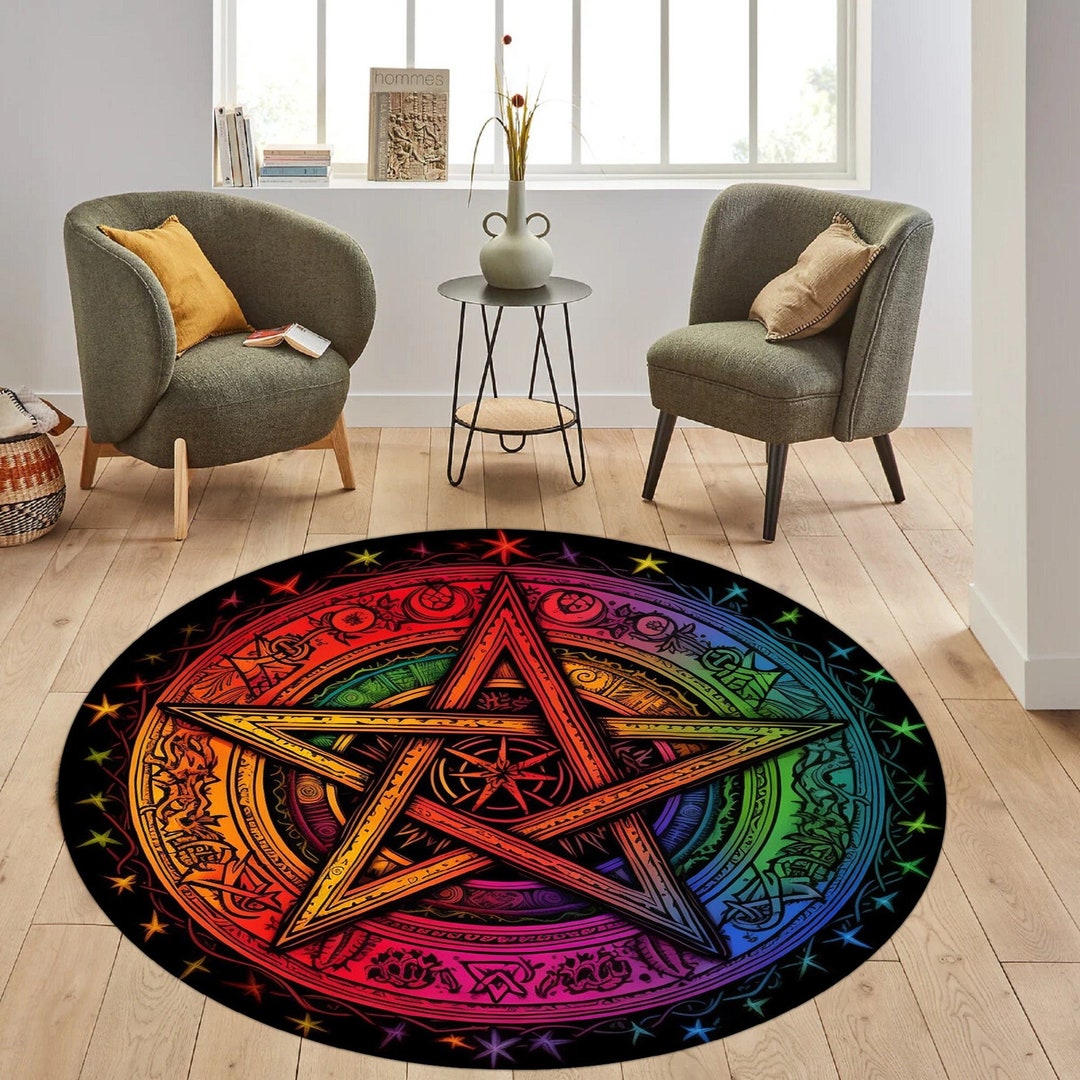 Pentagram Rug Design Pentagram Rug, Pentagram Round Rug, Protection Symbol Rug, Gothic ...