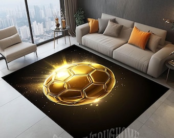 Gold Football Rug, Non-Slip Cotton Base, 3D Print