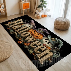 Halloween Pumpkin Rug: Non-Slip Cotton Base, 3D Print