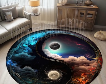 Okrągły dywan Yin Yang, wzór nieba, dekoracyjny dywan