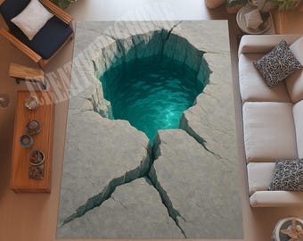 3D Optical Illusion Area Rug, Crack Sea Design