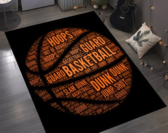 Alfombra con palabras de baloncesto, decoración para sala deportiva