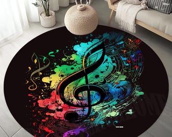 Music Note Round Rug, Modern Colorful Music Decor