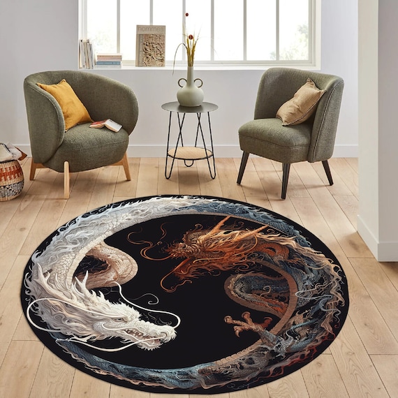 Yin Yang Dragon Round Rug, Modern Area Rug