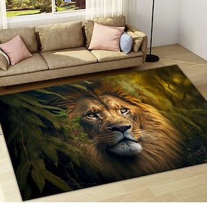Lion, Lion Rug, Lion Themed Rug, Animal Rug, Gift Lion Rug, Cool Animal Rug, Kids Room Rug, Lion Decor Rug,Home Decor Rug,Forest Rug,Art Rug