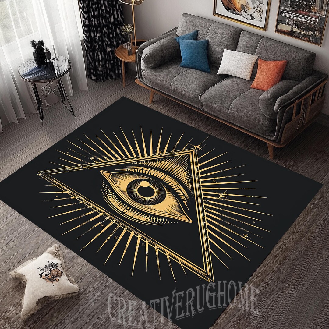 Masonic Eye Rug, Modern Home Decor, Non-slip Cotton Base - Etsy