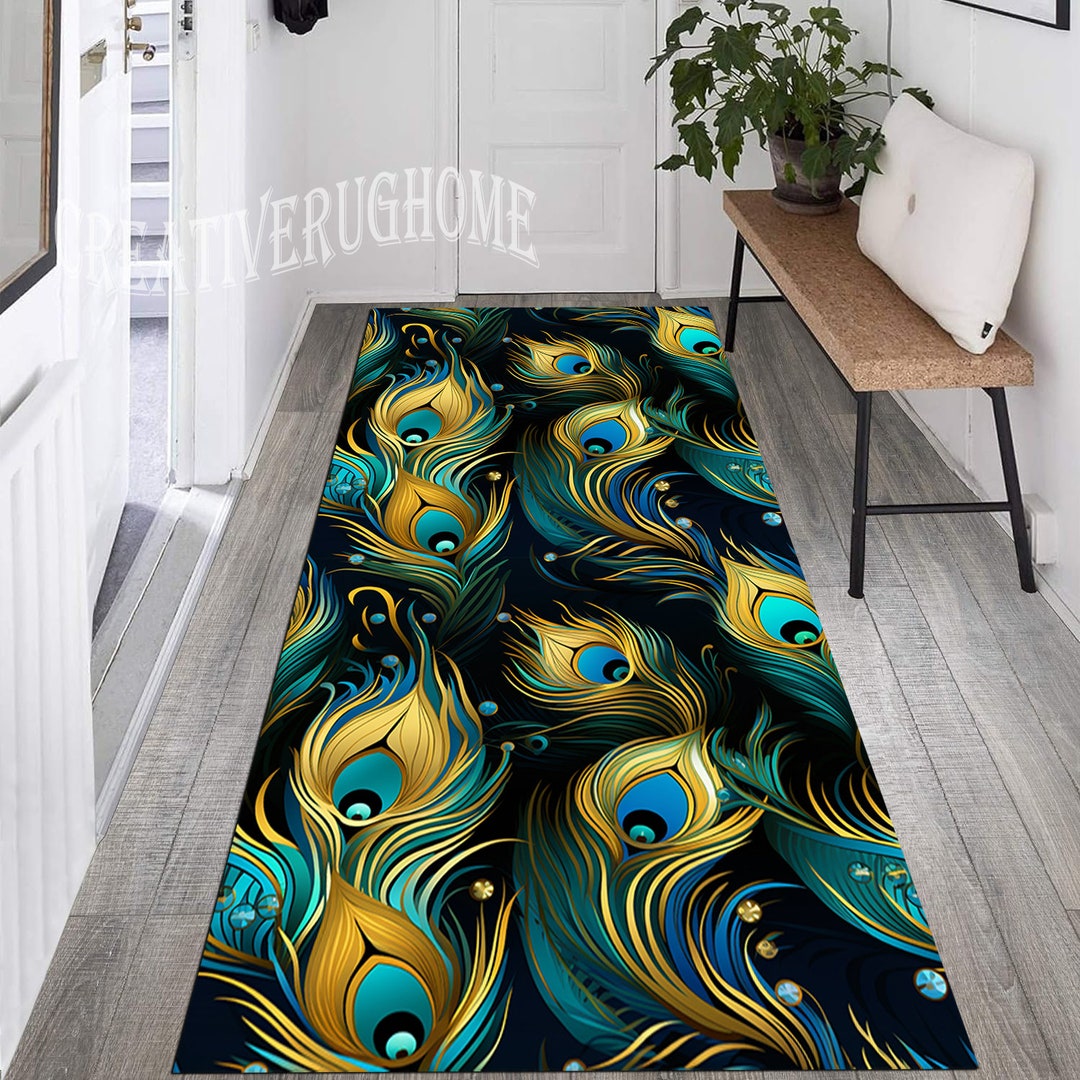 Peacock Feather Rug, Peacock Patterned Rug, Peacock Feather Runner Rug ...