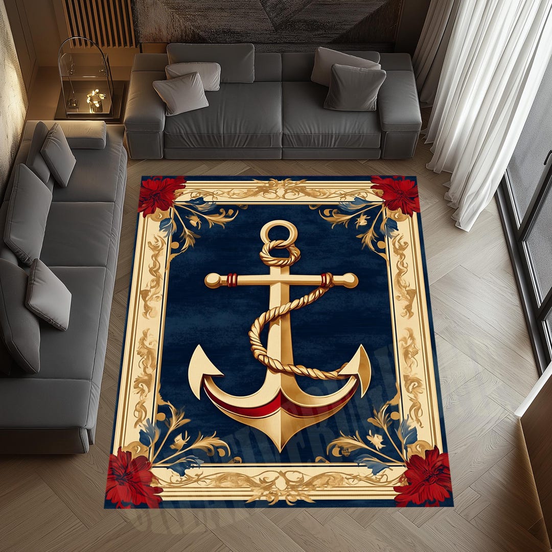 Nautical Anchor Rug, Starfish Ocean Decor, Non-slip Cotton Base - Etsy