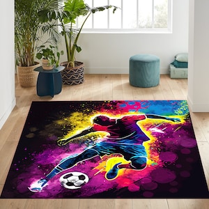 Football Rug, Soccer Rug, Football Field Ball, Football Ball Rug,Colorful Rug, Neon Football Rug,Boyfriend Gift,Player Football Rug,Game Rug
