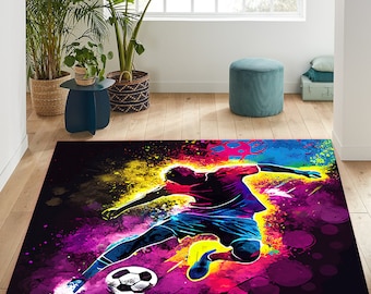 Colorful Football Rug, 3D Digital Print, Non-Slip Cotton Base