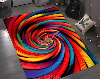 3D Vortex Illusion Rug, Colorful Optical Carpet