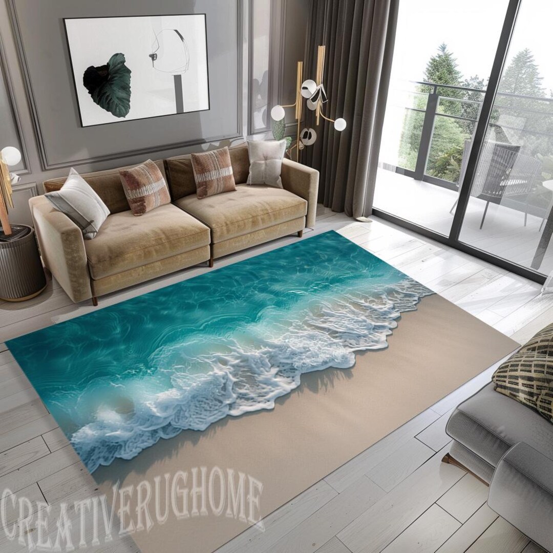 Rectangle Rug Beach Sandy Beach Area Rug, Sea Wave Design, Nautical Home Decor - Etsy