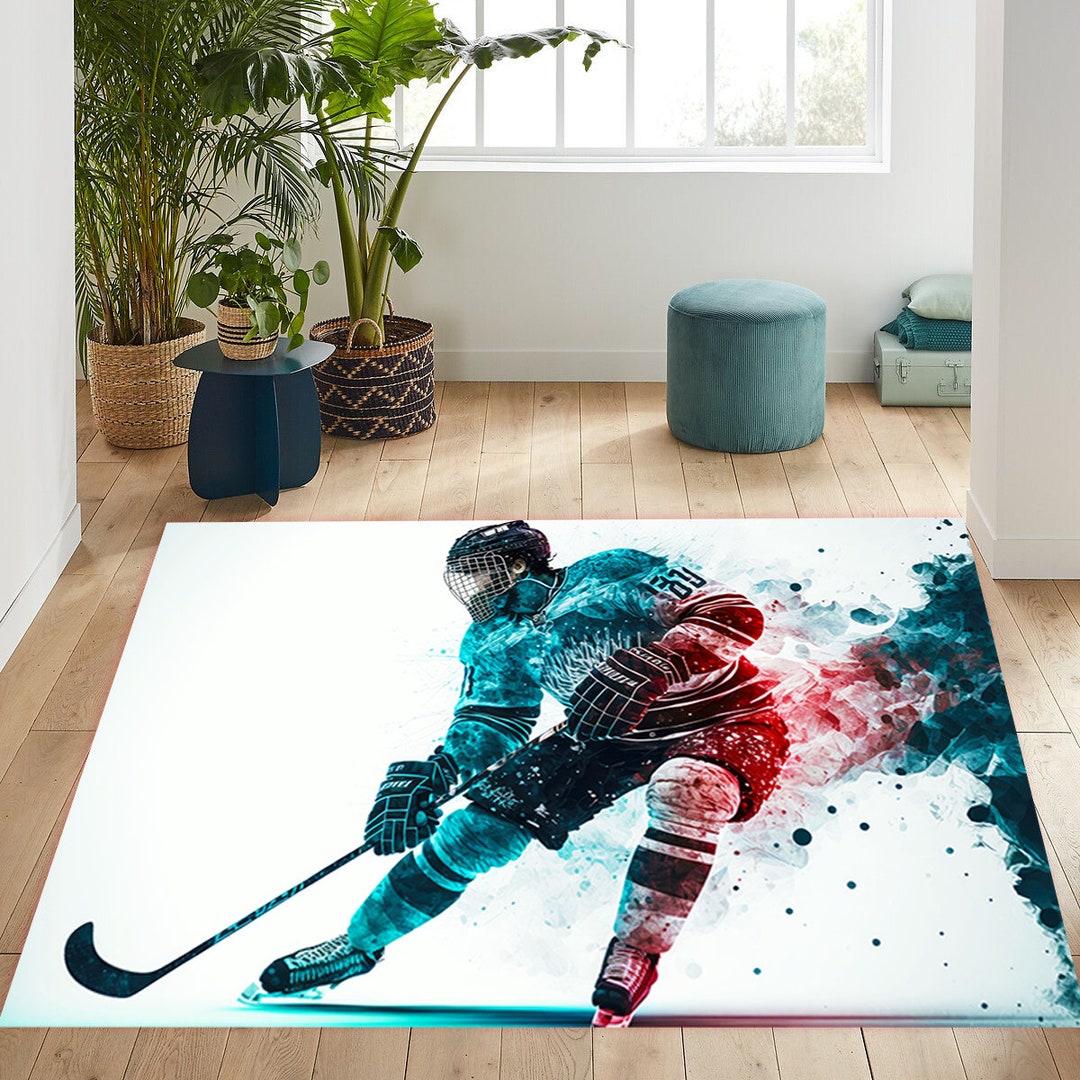 Hockey Rug, Hockey Player, Hockey Field Rug, Ice Hockey Rug, Kids Room ...