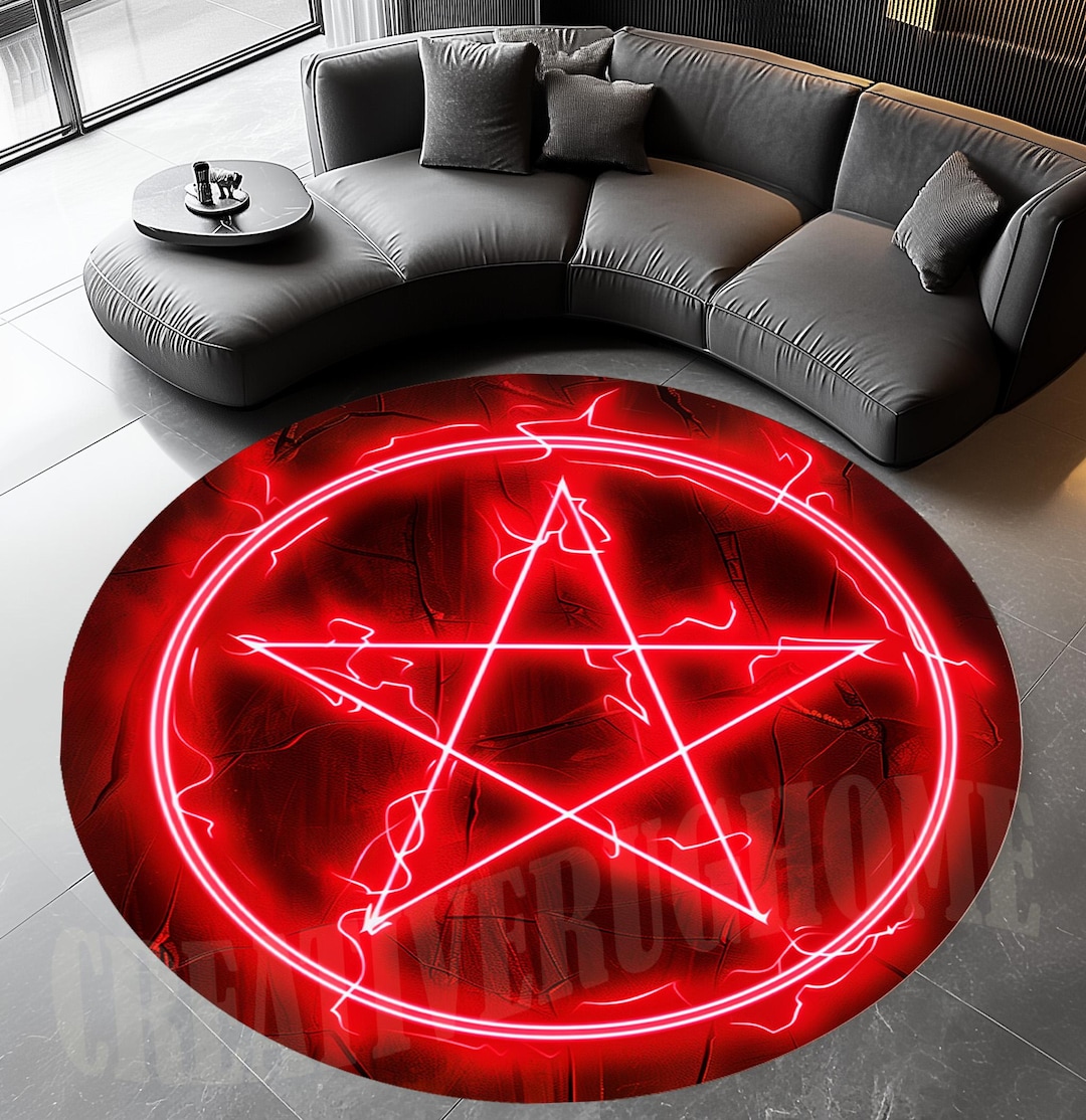 Pentagram Rug Design Red Pentagram Area Rug: Gothic Decor, Non-slip Cotton Base - Etsy