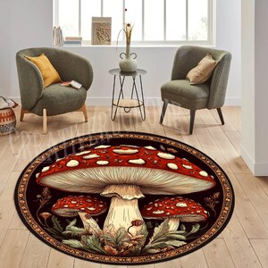 Mushroom Pattern Round Area Rug, Minimalist Decor image 2