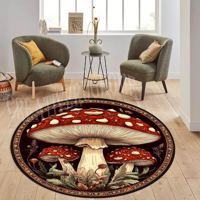 Mushroom Pattern Round Area Rug, Minimalist Decor image 2