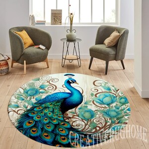 Peacock Rug, Peacock Patterned Rug, Round Peacock Rug, Peacock Feather ...