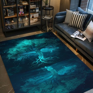 Tree Of Life Rug, Tree Of Life, Forest Rug, Fantasy Rug, Tree Of Life Design Rug, Modern Area Rug,Blue Tree Rug,Living Room Rug,Gift Rug