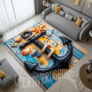 Anchor Rug, Anchor AreaRug, Anchor Art Rug, Starfish Design Rug, Ship Anchor Rug,Nautical Rug, Ocean Decor Rug,  Nautical Anchor Rug