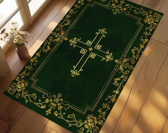 Personalized Christian Prayer Rug, Catholic Cross Mat