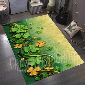 St Patricks Day Rug,St Patrick&#39;s Day,Happy St Patricks Day,Three Clover Rug,Shamrock Rug,Clover Irish Rug,Party Decor Rug,Gift Party Rug