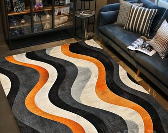 Mid-Century Modern Teppich, Abstraktes Wellenmuster