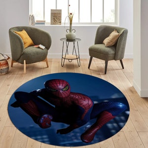 Spiderman,Tapis Spiderman,Chambre de garçons,Tapis rond,Tapis rond,Motif Spiderman rond,Tapis populaire,Tapis à thème,Décoration d&#39;intérieur,Cadeau pour lui,Homme araignée