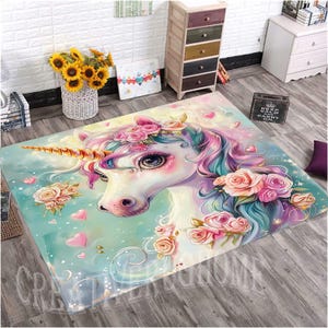 Unicorn Rug, Unicorn Themed Rug, Girl Room Rug, Kids Decor Rug,Gift Kids Rug,Non Slip Rug,Colorful Rug,Soft Rug,Pink Unicorn Rug,Flower Rug