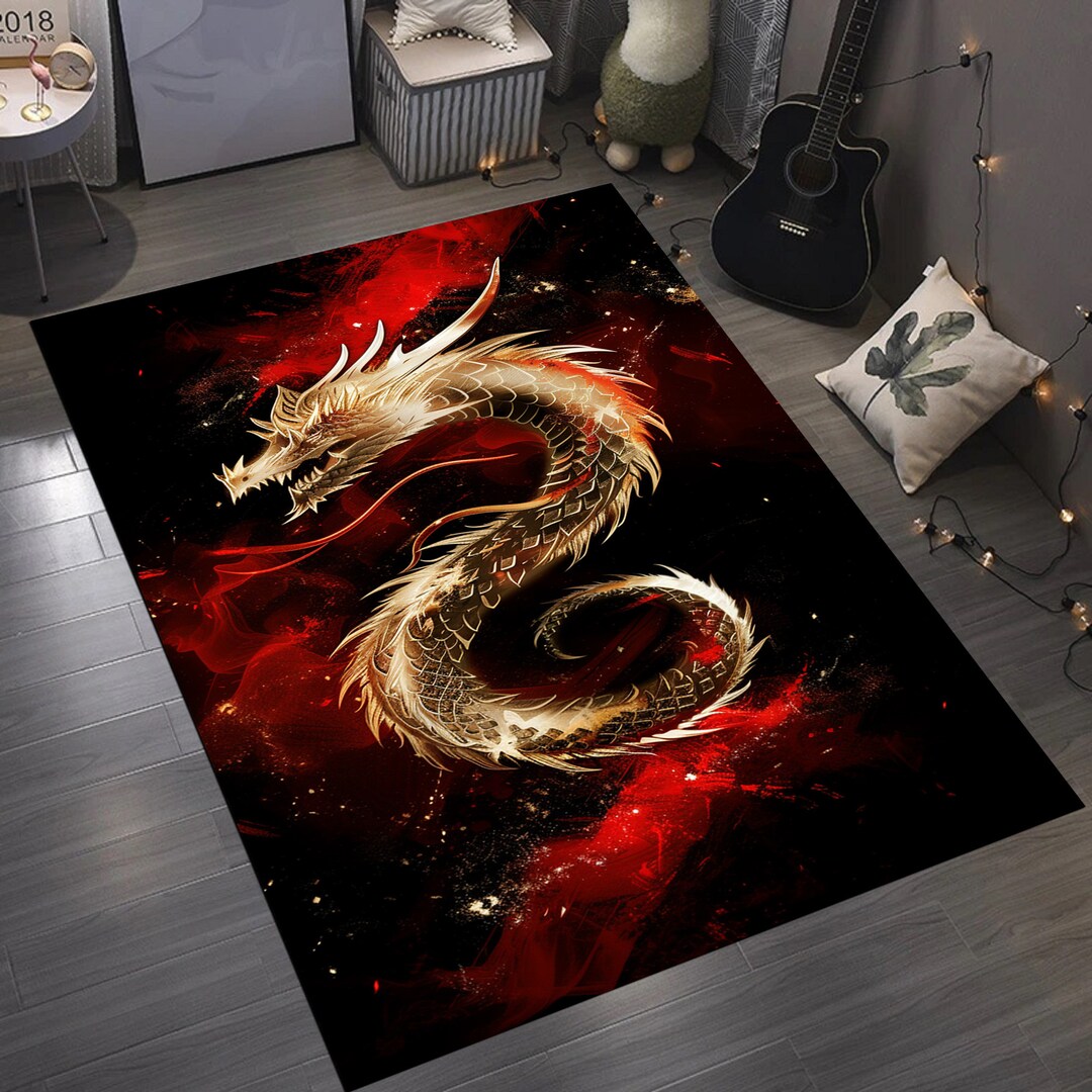 Dragon Small Rug Dragon, Dragon Pattern Rug, Green Dragon Rug, Dungeons Dragons Rug ...