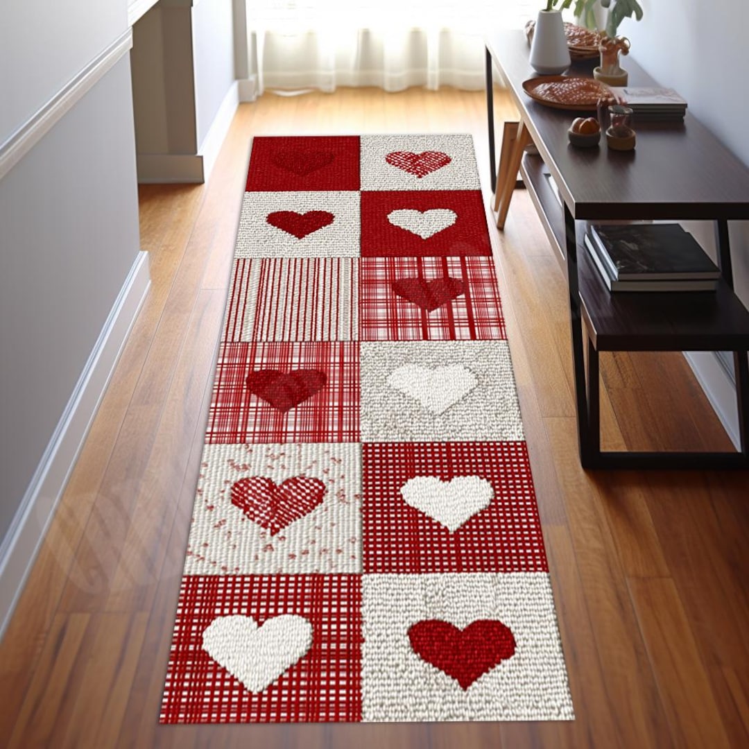 Square Heart Rug Heart Runner Rug, Modern Valentine's Day Decor, Colorful Love Carpet - Etsy