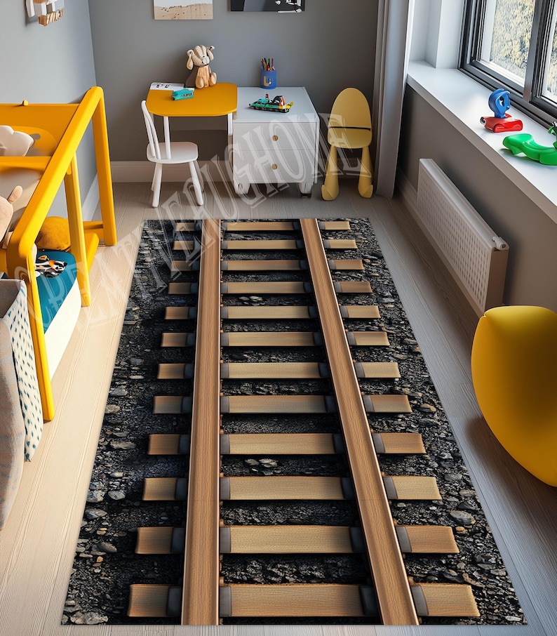 Classroom Train Rug Train Tracks Kids Rug, Soft Cotton Blend, 3D Print - Etsy