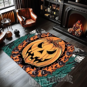 Halloween Rug, Happy Halloween Rug, Pumpkin Rug, Halloween Pumpkin Rug, Halloween Decor Rug,Autumn Decor Rug, Gift Halloween Rug,Scary Decor
